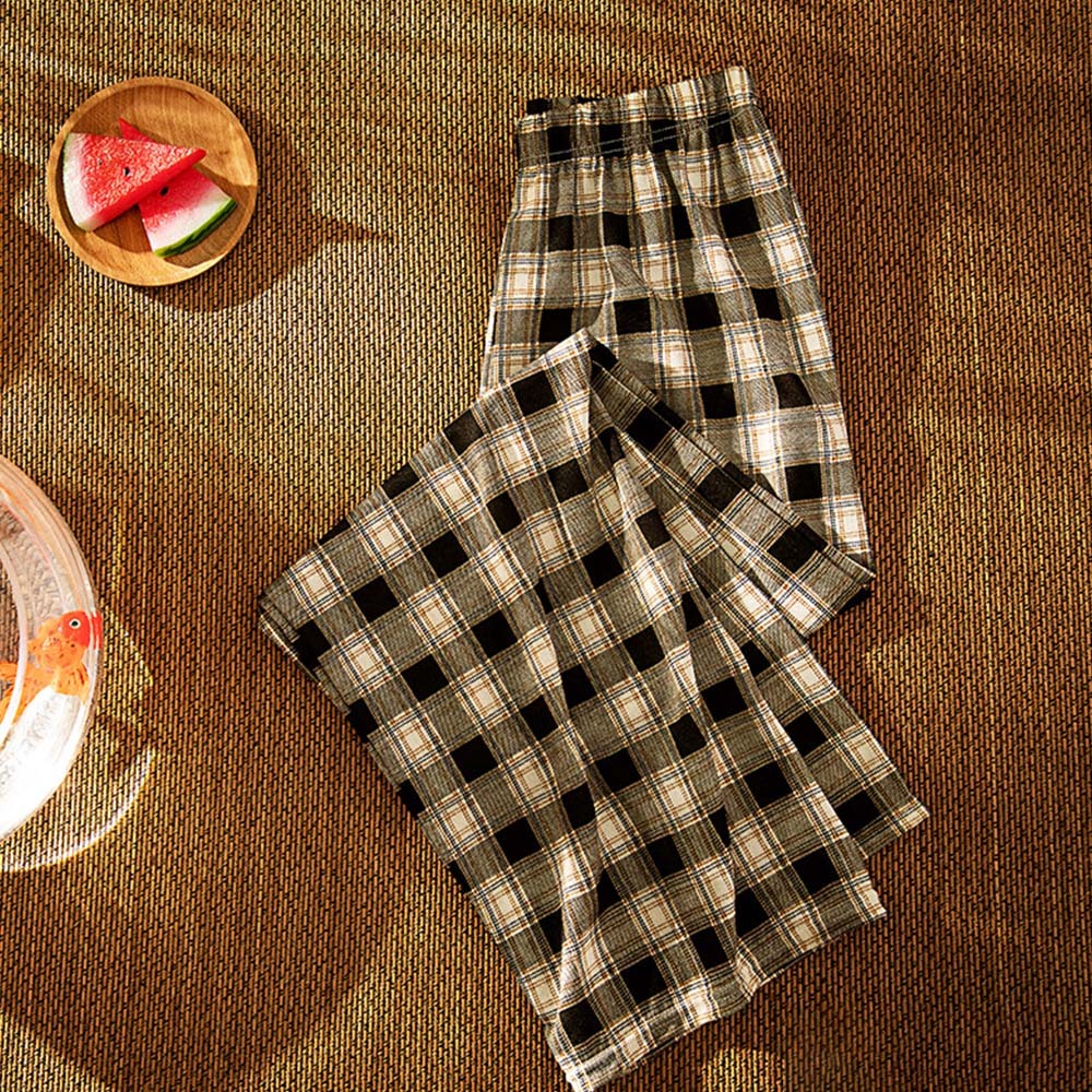 Women's casual plaid high waist wide leg pants