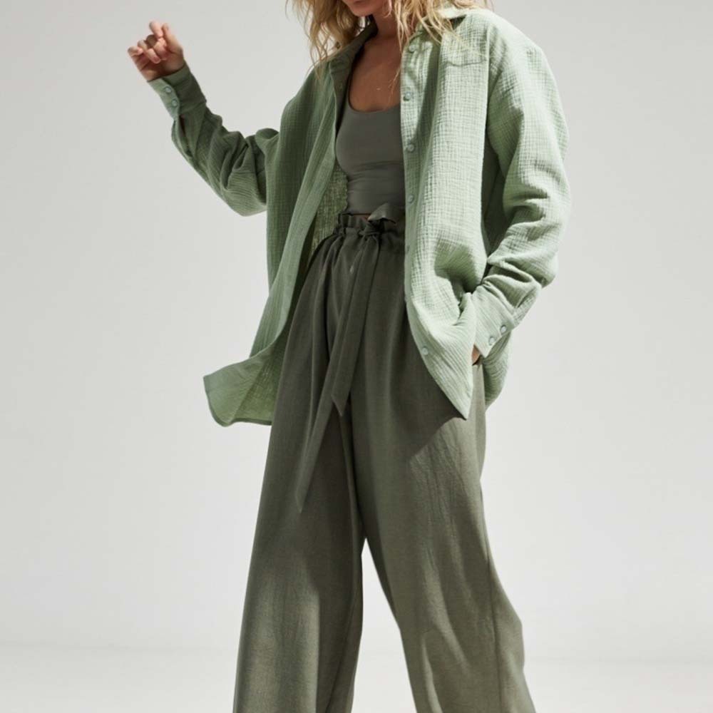 Camisa cómoda de manga larga de algodón para mujer