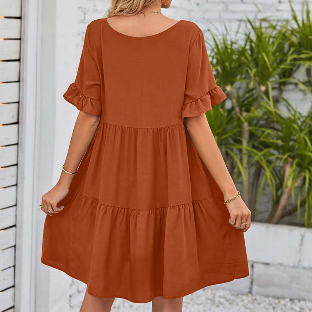 Summer casual V-neck ruffle loose dress beach dress