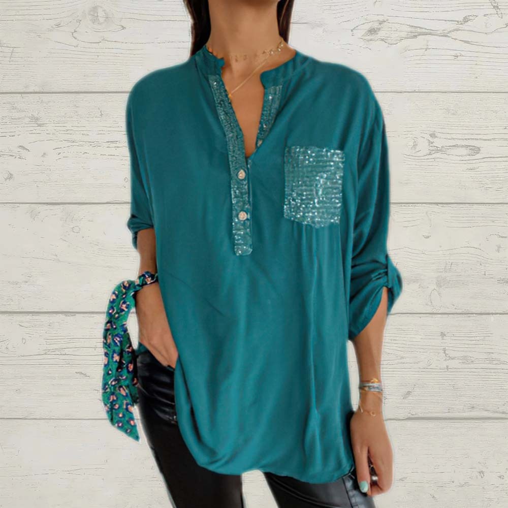 Camisa holgada informal con lentejuelas para mujer, primavera y verano, 2024