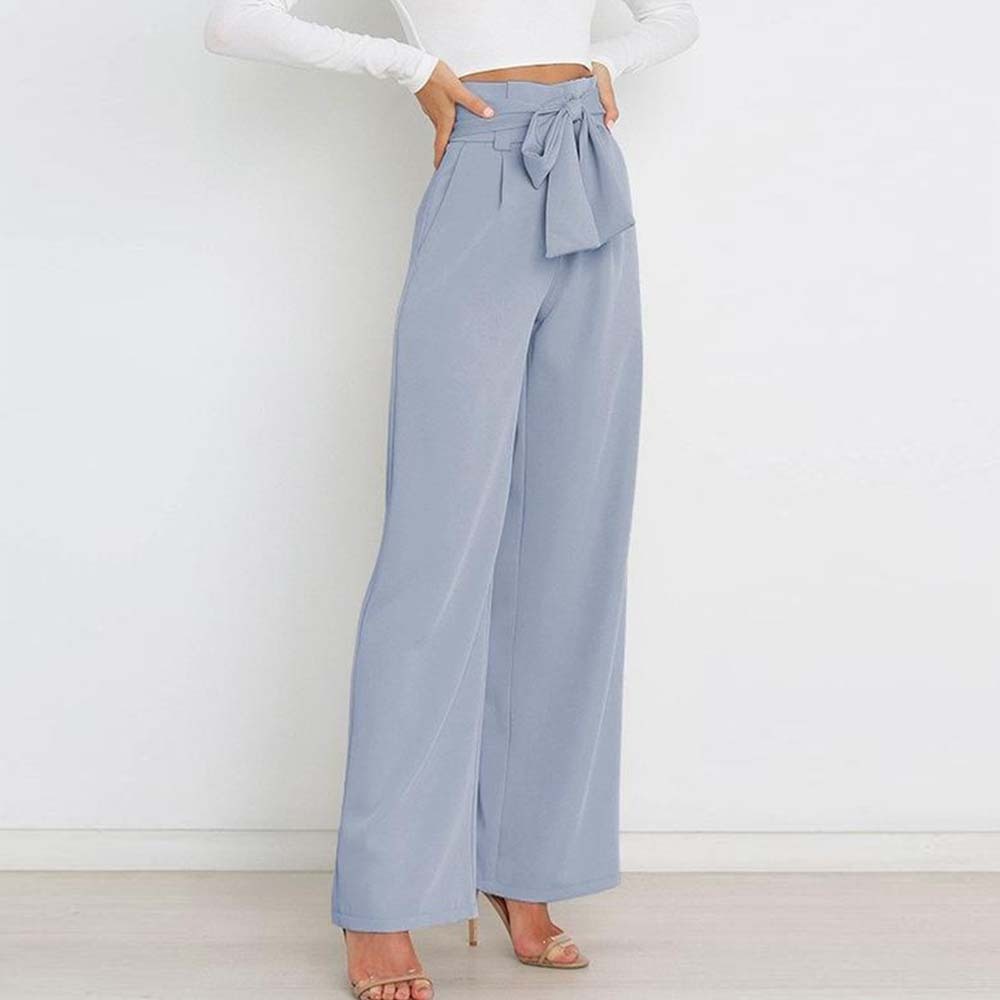 Pantalones anchos de talle alto con lazo a la moda para mujer
