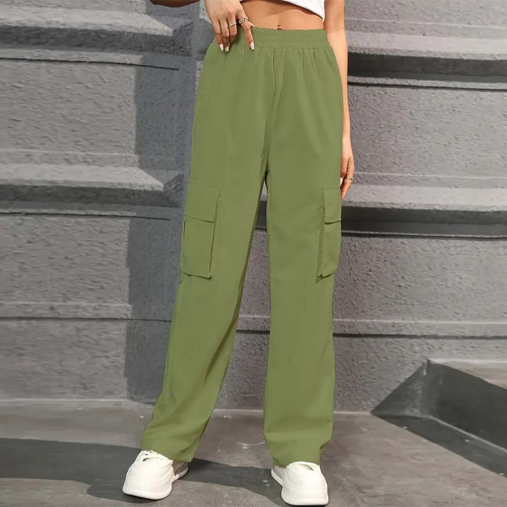 Women's casual high waist pocket straight pants