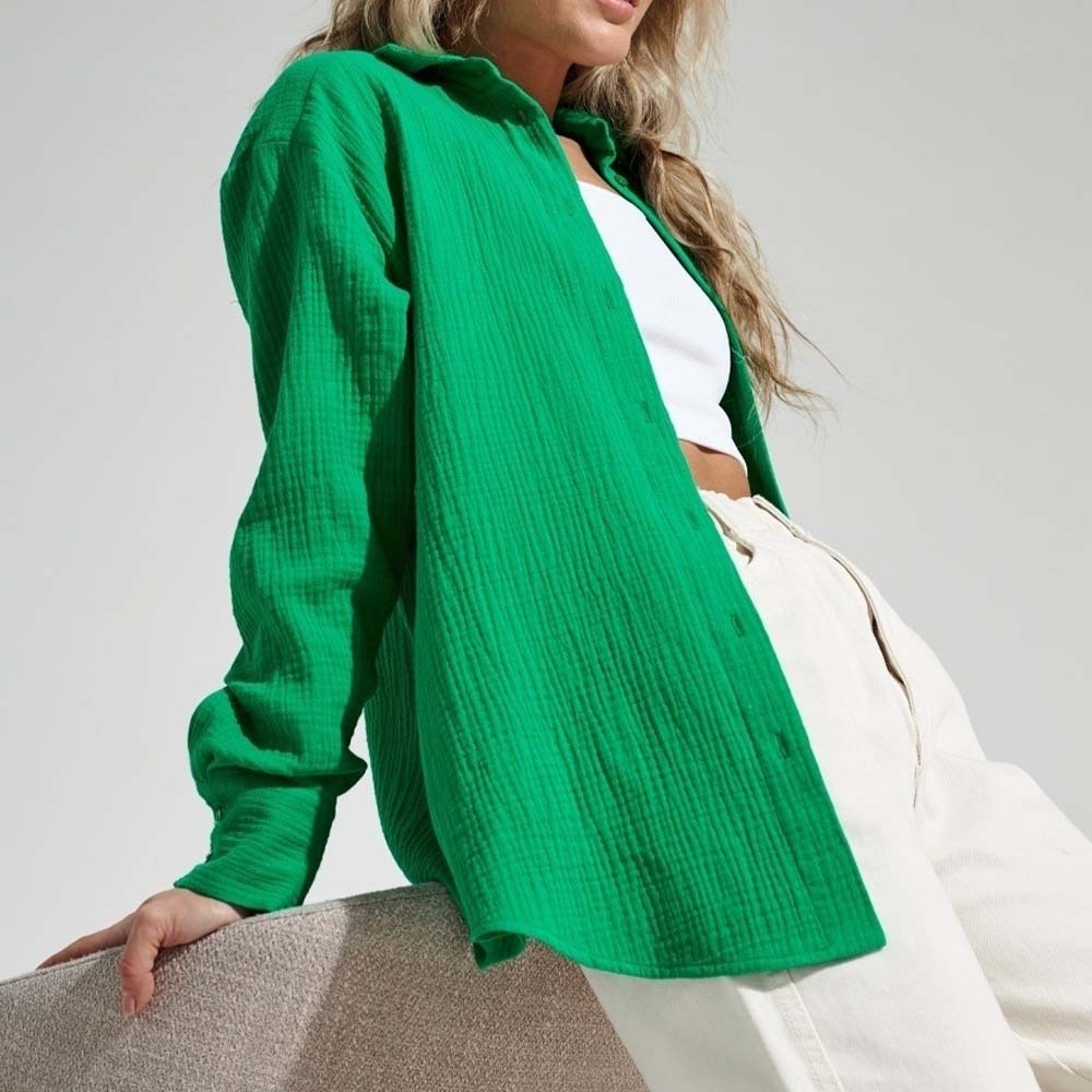 Camisa cómoda de manga larga de algodón para mujer