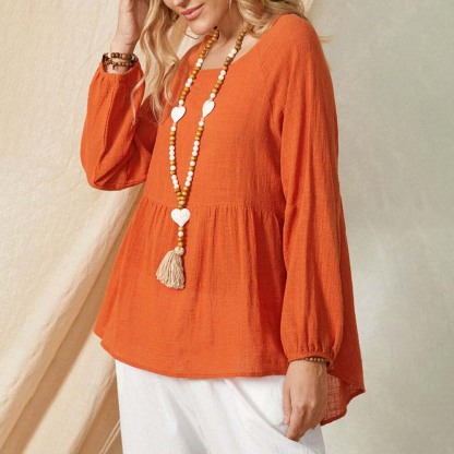 New women's lantern sleeve loose cotton and linen shirt