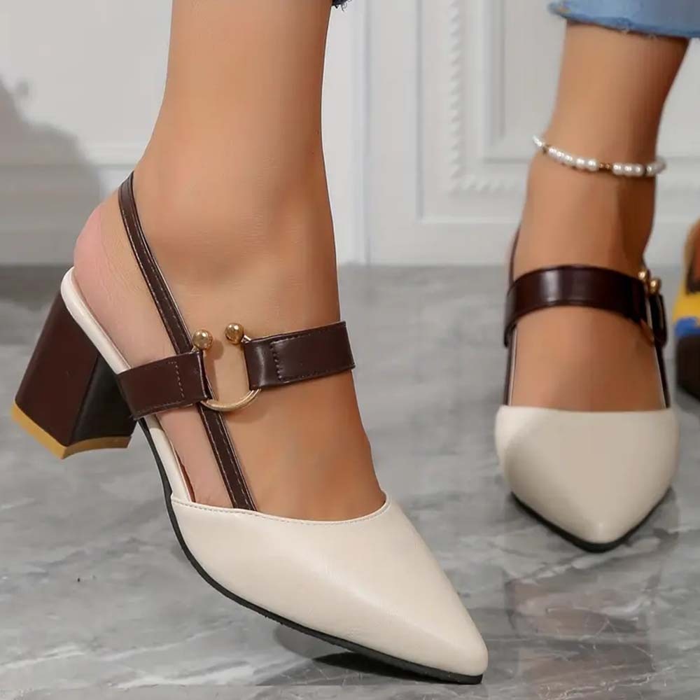  Hojanaranja Sandalias de tacón grueso de mujer con punta en punta de moda de verano