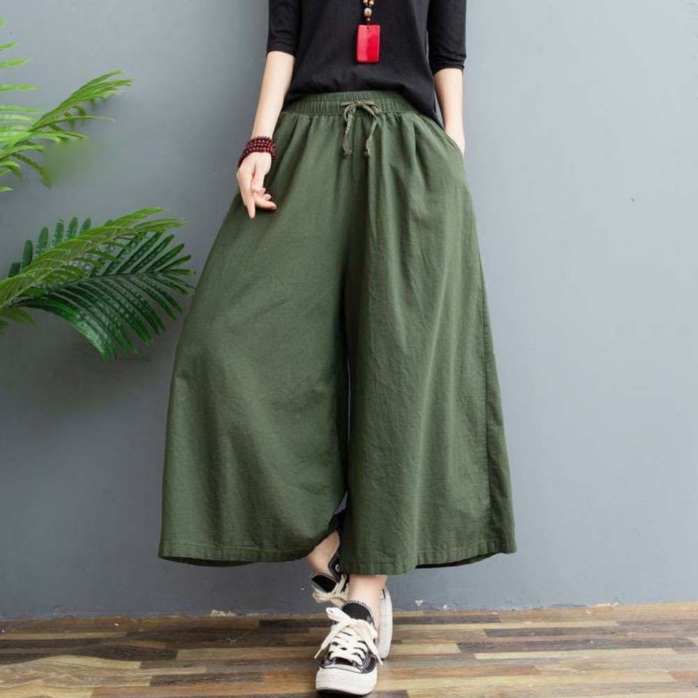 Pantalón ancho casual de algodón lavado para mujer