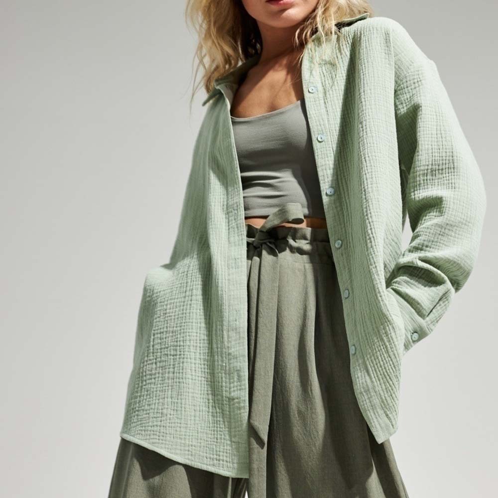 Camisa cómoda de manga larga de algodón para mujer