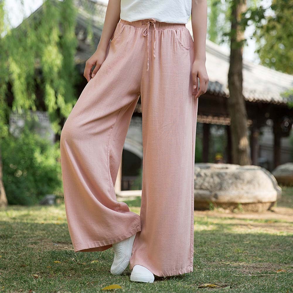 2024 Spring and summer women's retro linen wide-leg pants
