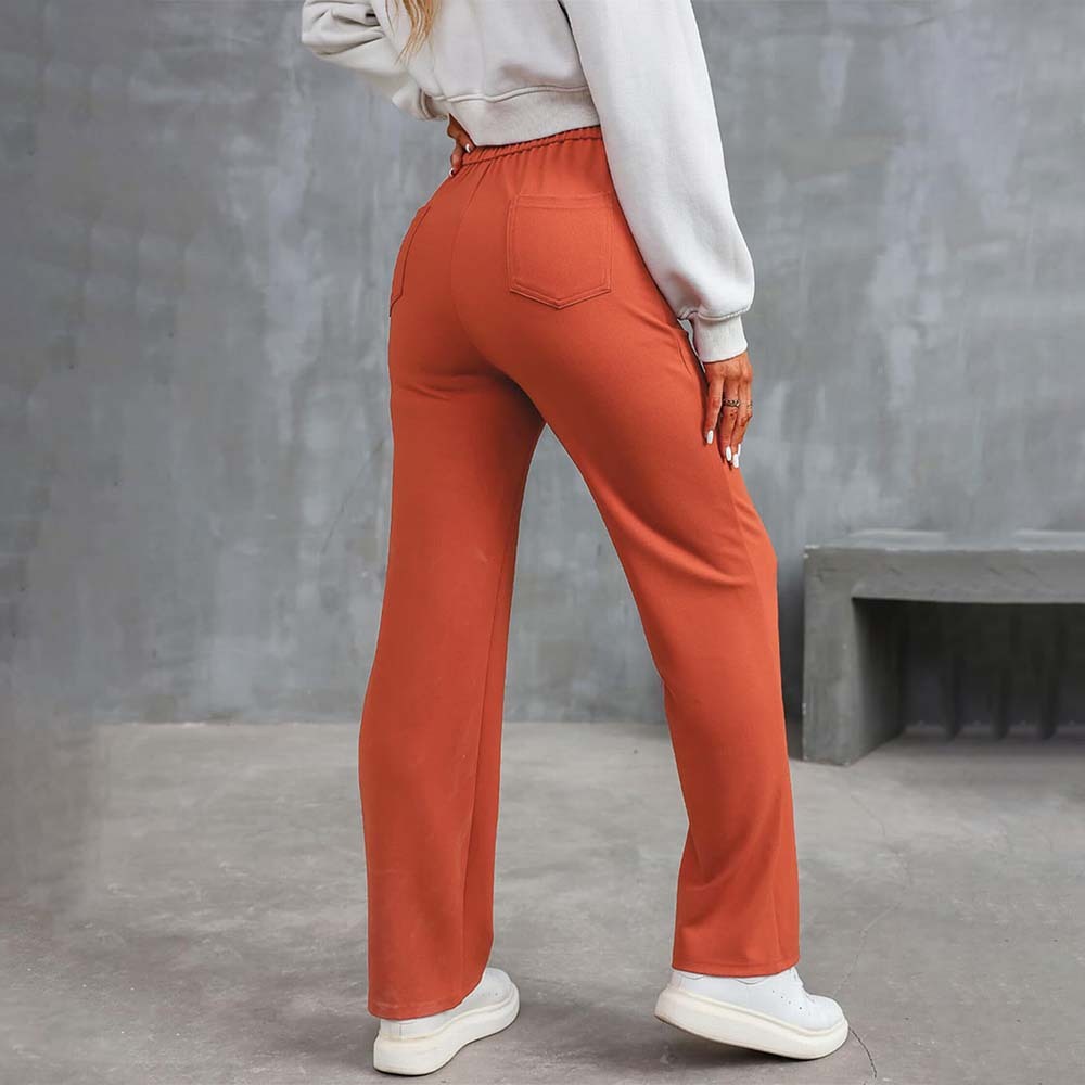 Pantalones casuales elásticos con botones de cintura alta para mujer