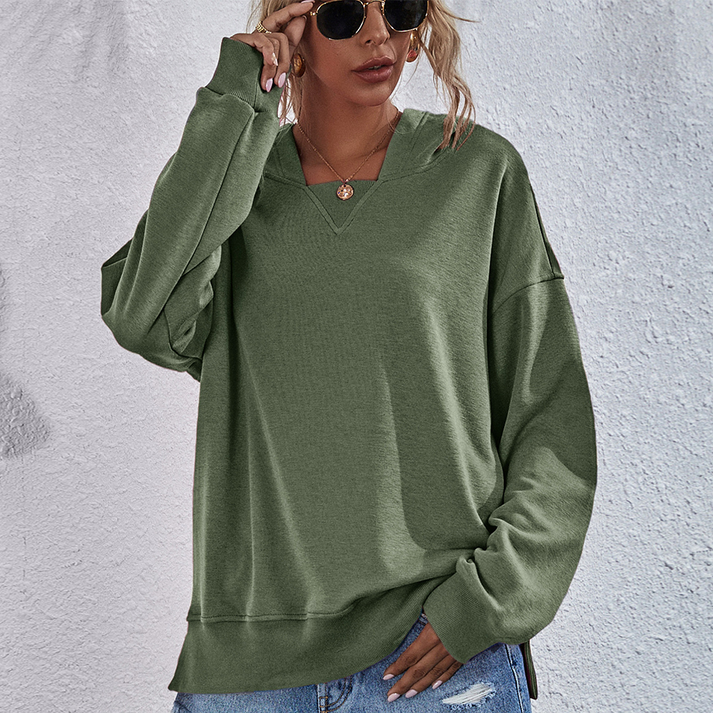 Olivoslindo Sudadera con capucha holgada con capucha de lana casual de color sólido para mujer