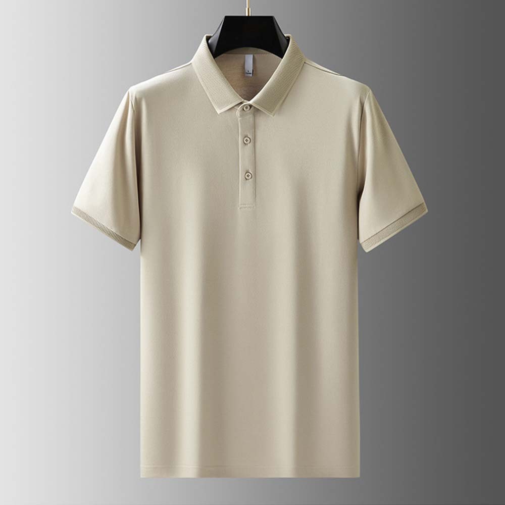 Men's new breathable mulberry silk short-sleeved business polo shirt