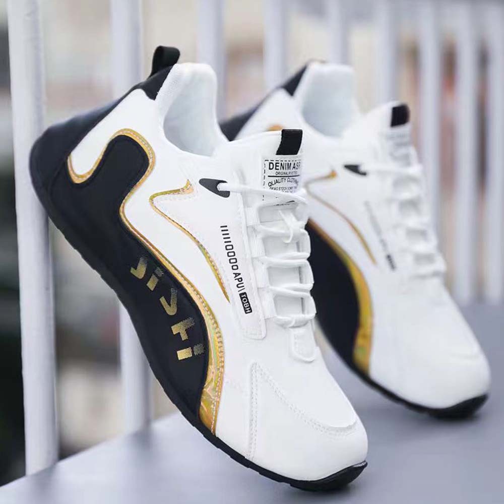 New men's leather lace-up color block sneakers