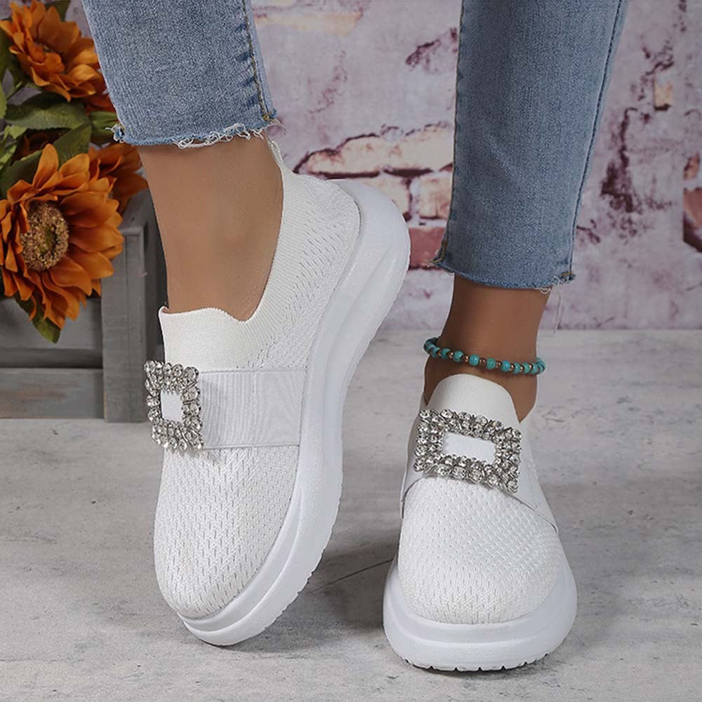 Zapatos de mujer sin cordones con diamantes de imitación y suela gruesa