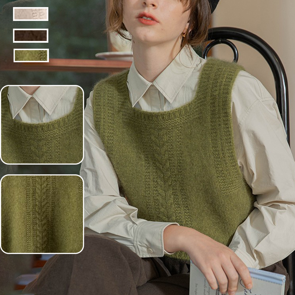 Olivoslindo™️ Chaleco de punto con cuello cuadrado para mujer de primavera y otoño