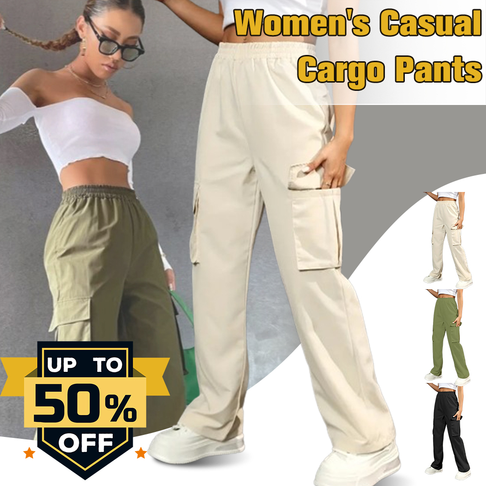 Women's casual high waist pocket straight pants