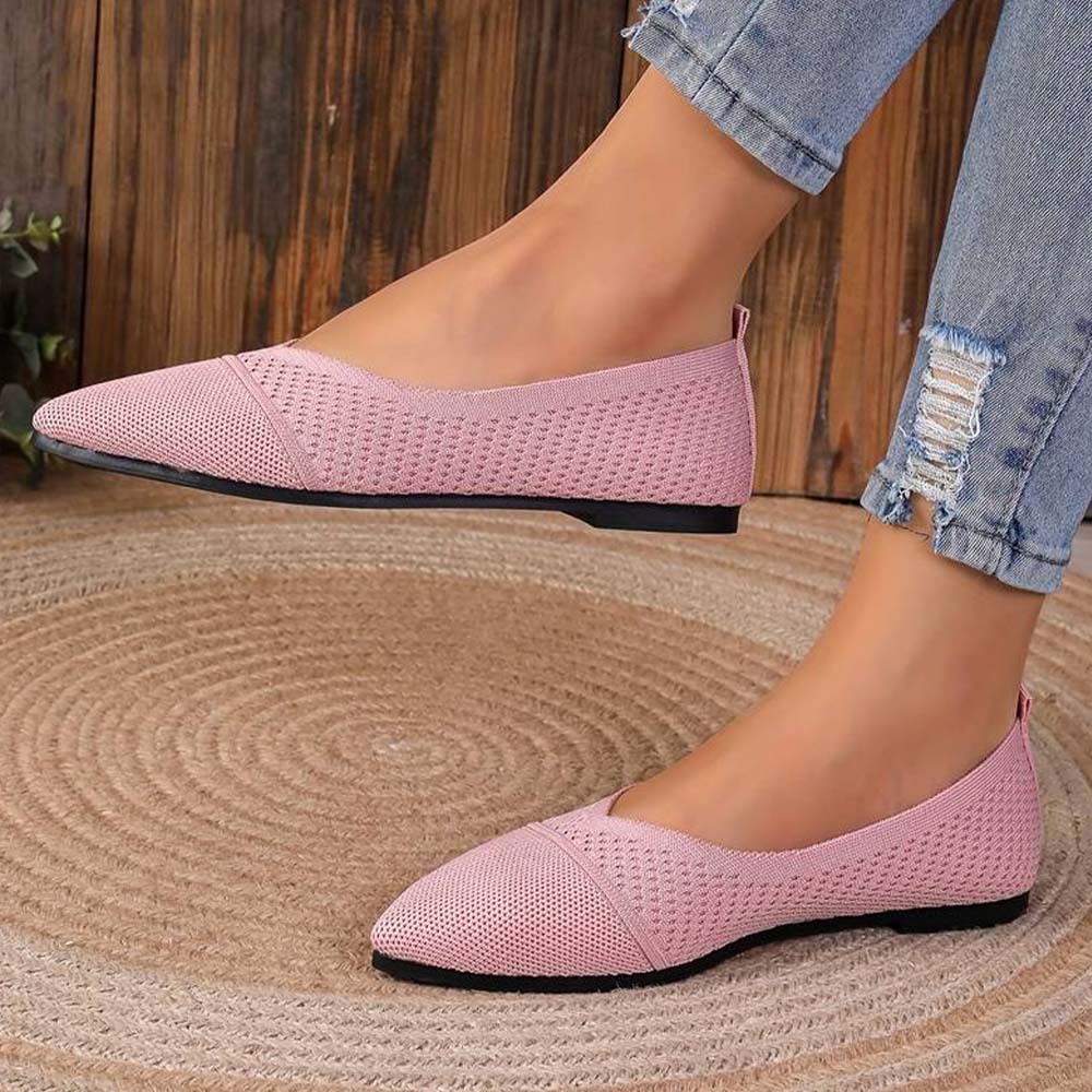 Zapatos planos de punto con punta en punta para mujer
