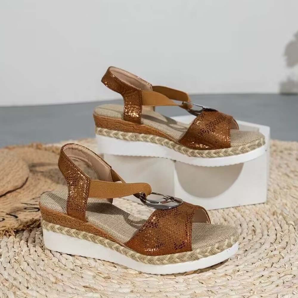 Sandalias de cuña romanas con punta abierta y suela gruesa para mujer