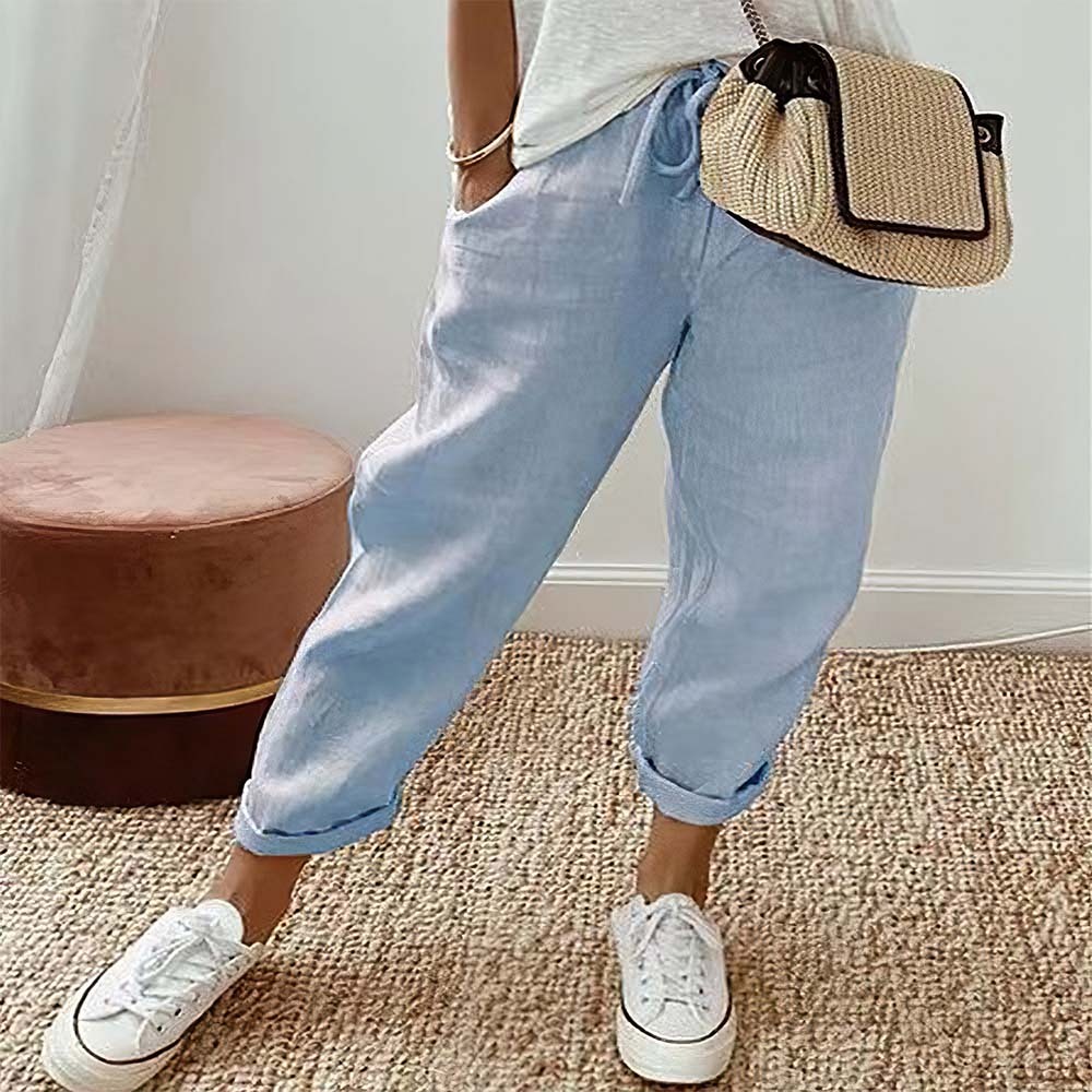 Women's solid color cotton and linen casual pants