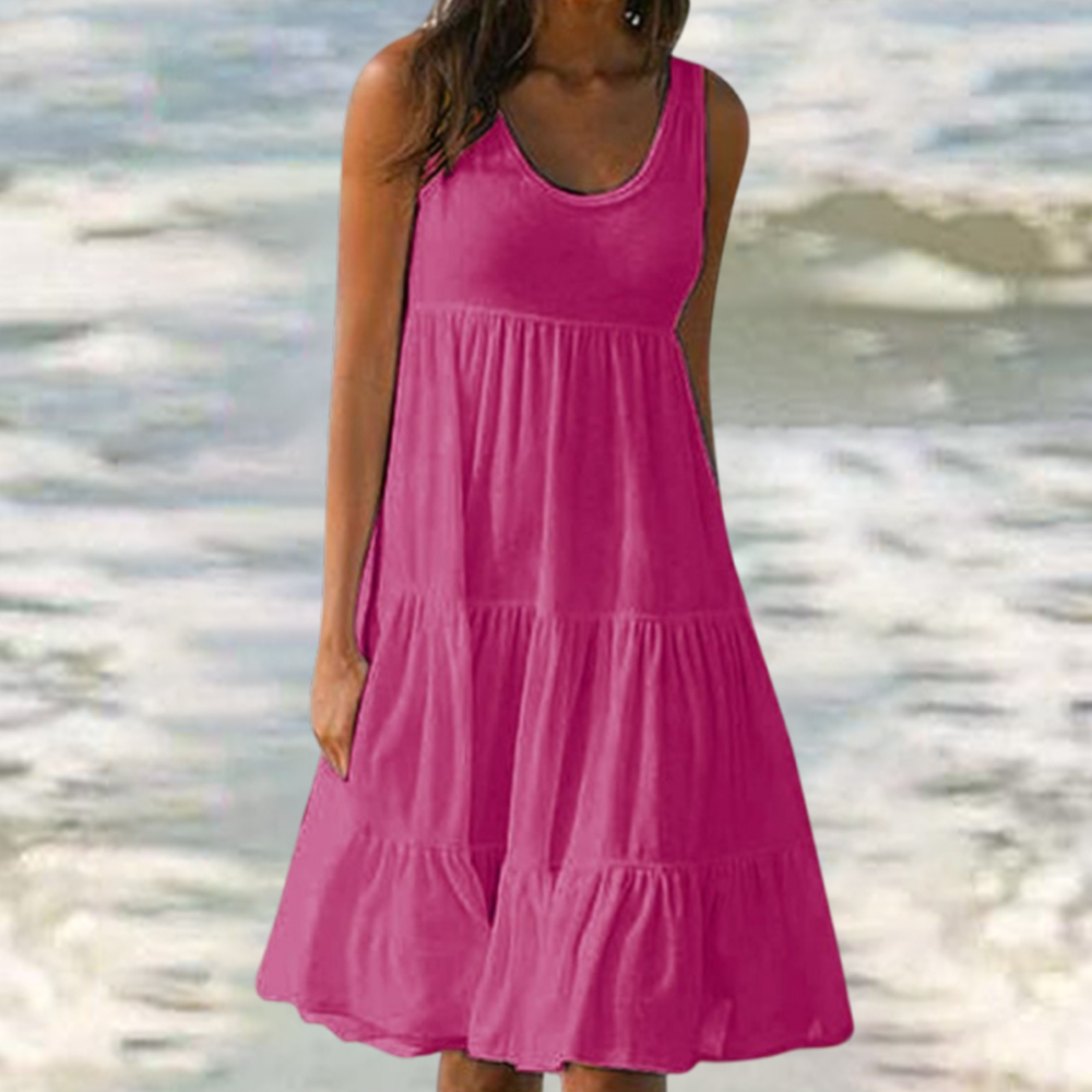 Olivoslindo Vestido de playa sin mangas con cuello redondo y empalme grande