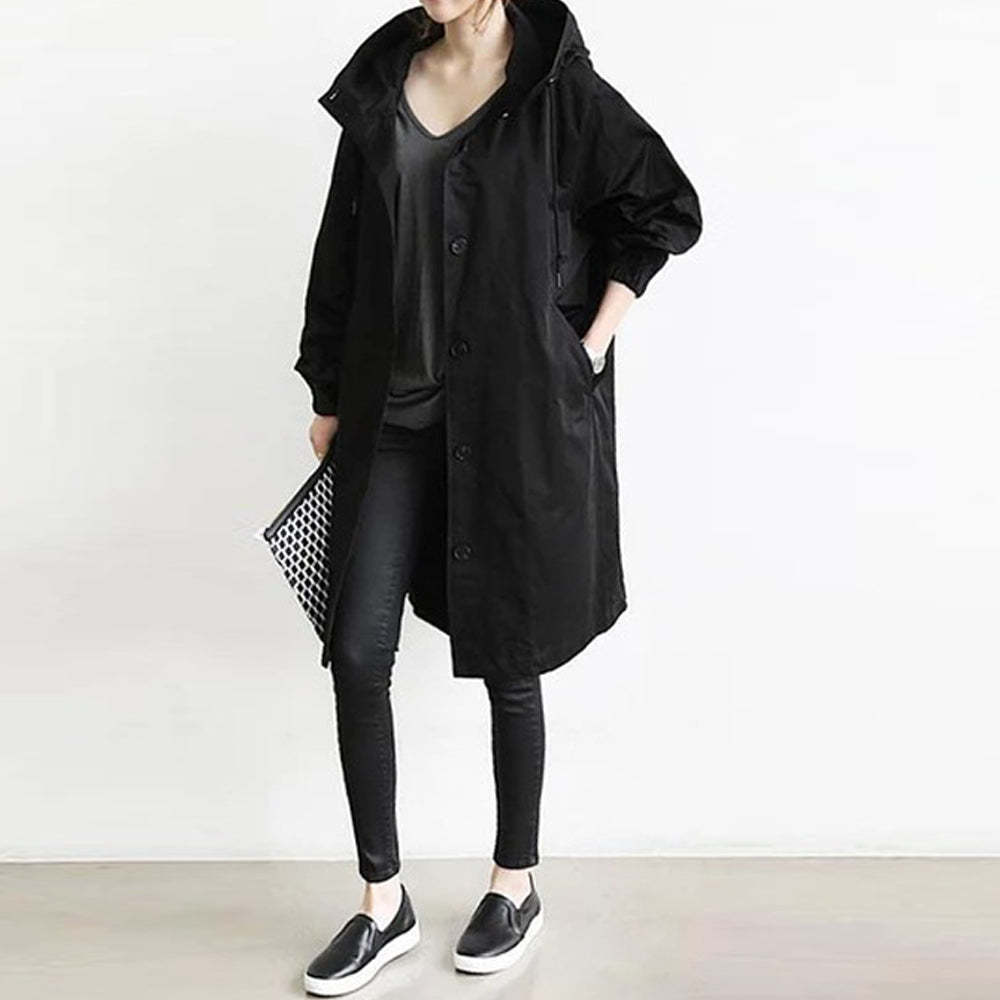 Olivoslindo Gabardina impermeable de mujer oversize con capucha