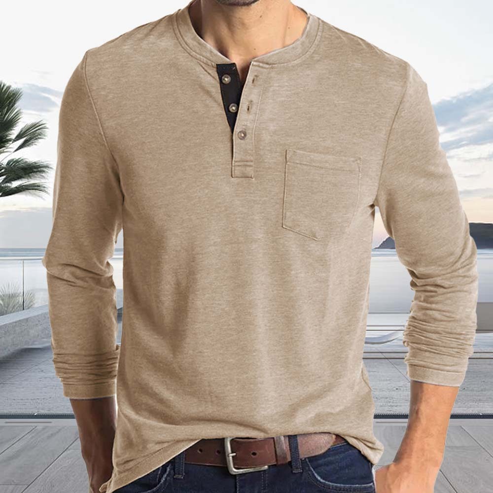 Men's Comfort Henley Neck Long Sleeve Top T-Shirt