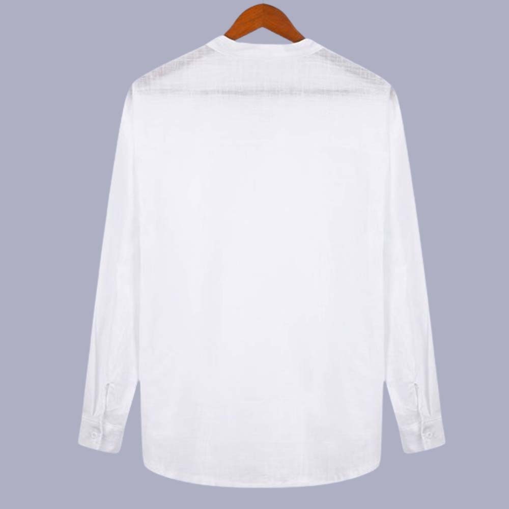 Men's Classic Cotton Half Open Collar Long Sleeve Top Henley