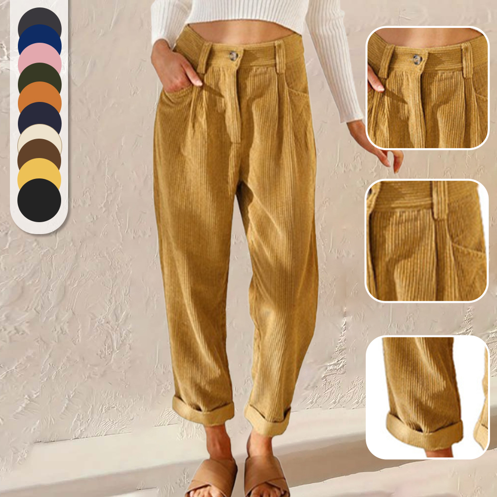 Pantalones rectos de pana de cintura alta para mujer