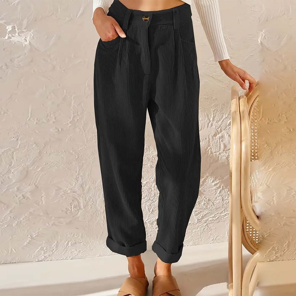 Pantalones rectos de pana de cintura alta para mujer