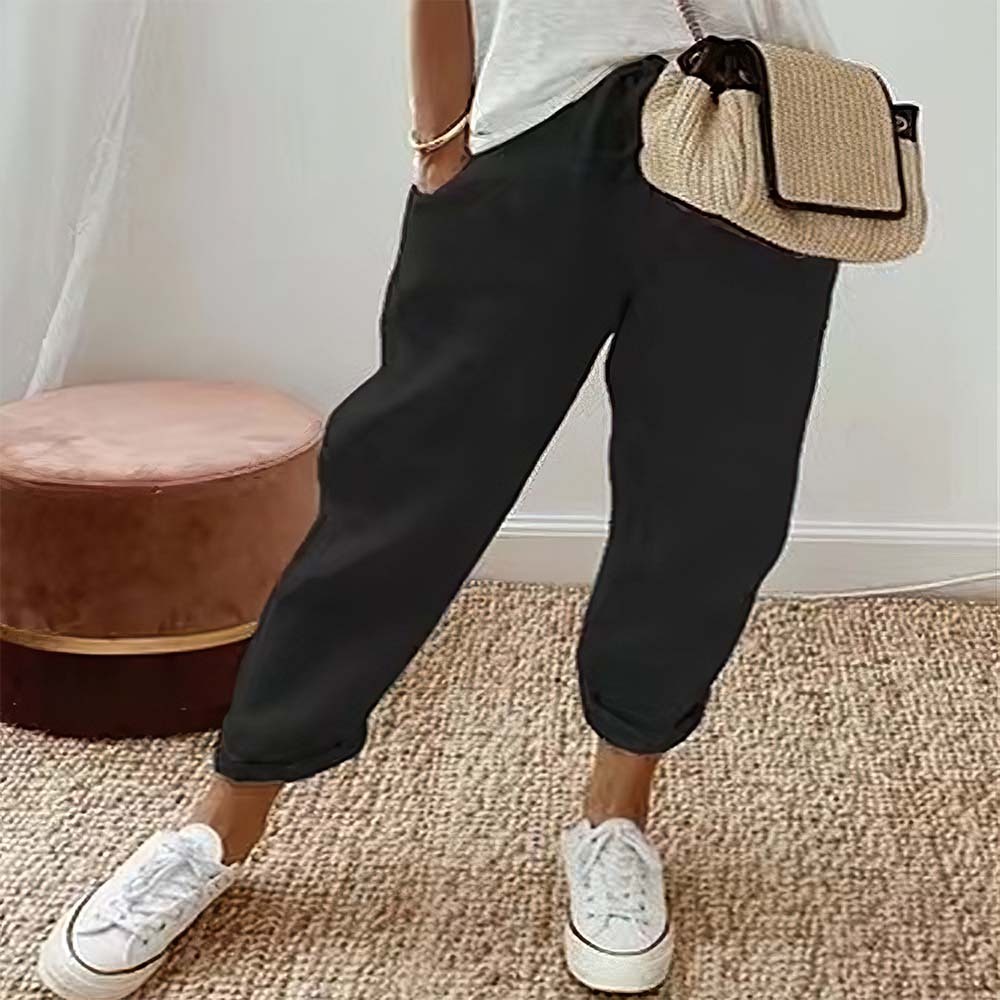 Women's solid color cotton and linen casual pants