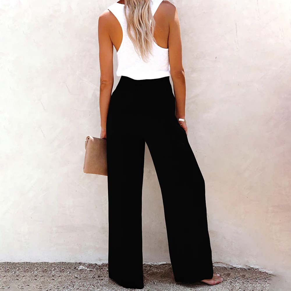 2024 Women’s Solid Color Cotton and Linen Wide Leg Pants