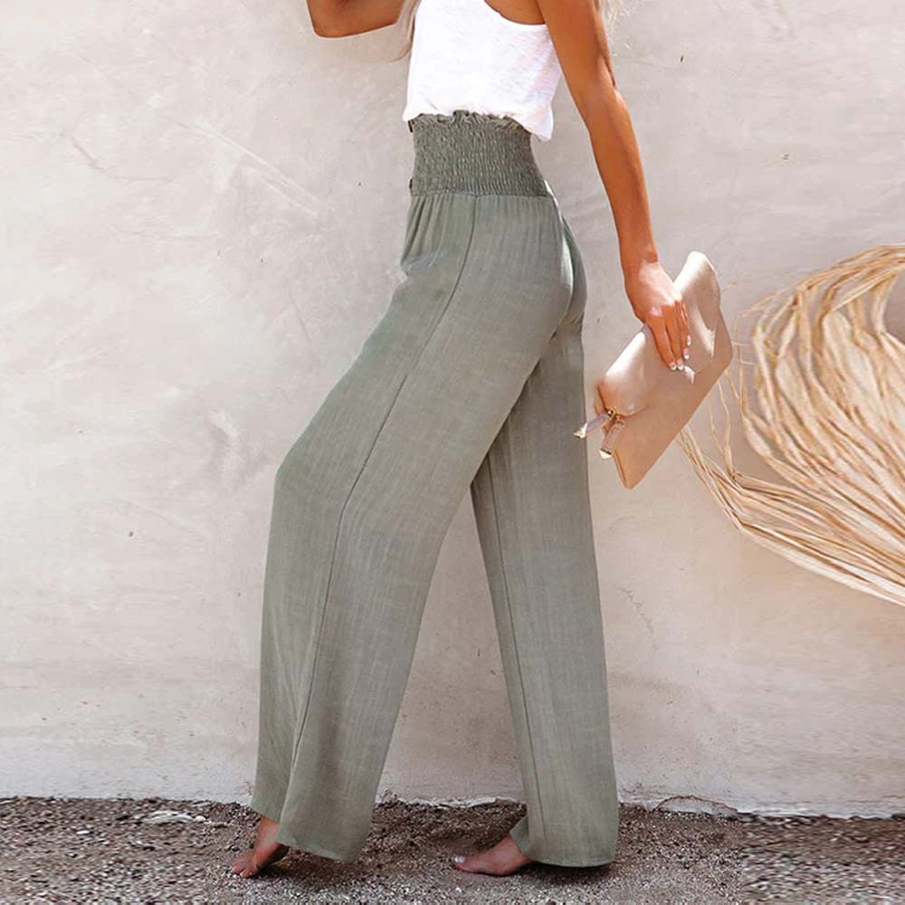 2024 Women’s Solid Color Cotton and Linen Wide Leg Pants