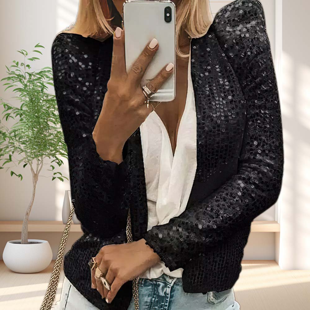 Women's fashionable stand collar sequin short coat