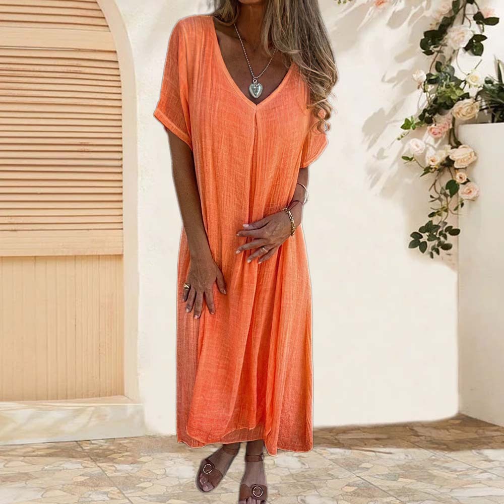 Vestido de playa suelto de algodón y lino de verano para mujer