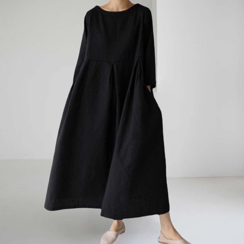 Spring and autumn casual loose round neck cotton and linen dress