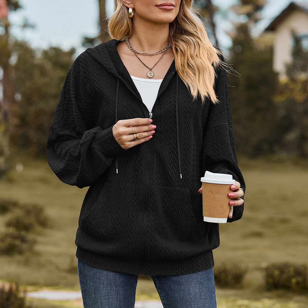 Olivoslindo Chaqueta con capucha holgada de manga larga con bolsillo de color sólido para mujer nueva de otoño e invierno