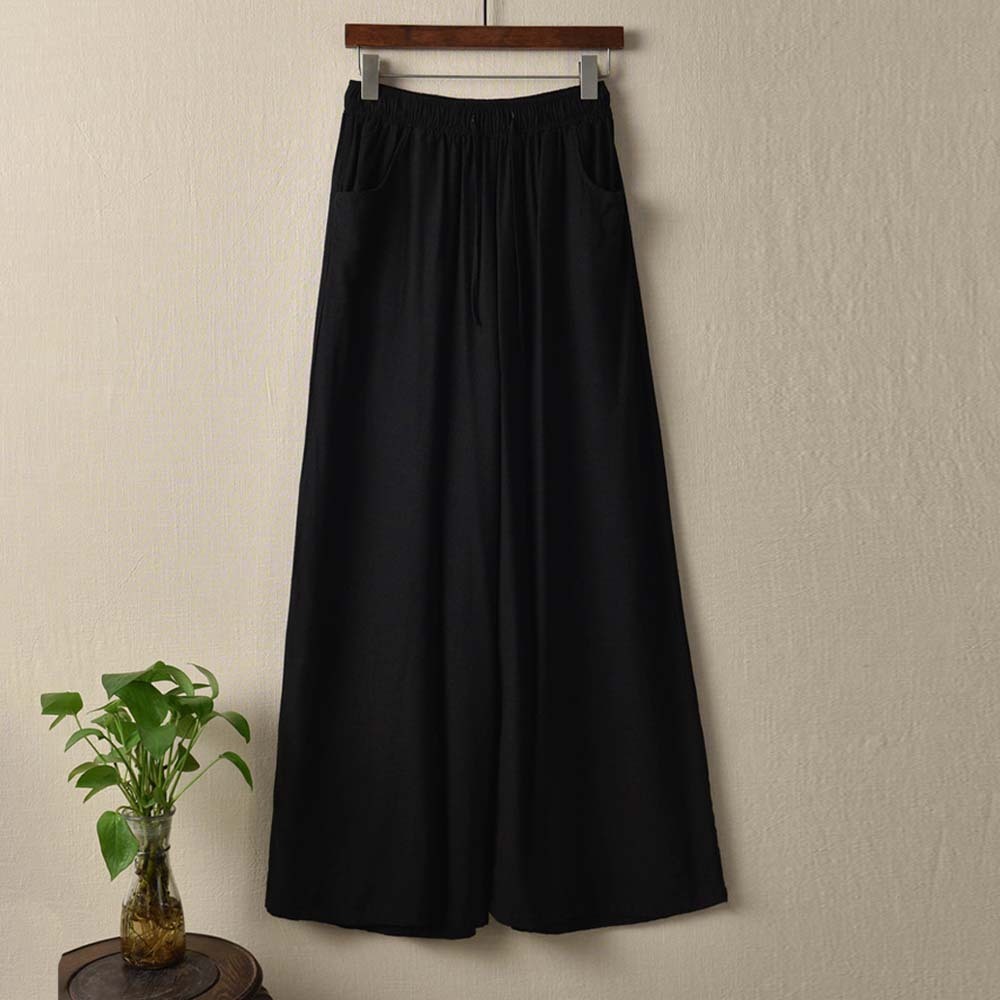 2024 Spring and summer women's retro linen wide-leg pants