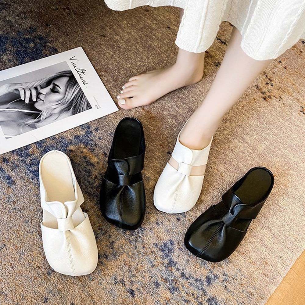 Hojanaranja Medias pantuflas mujer cómodas planas de piel