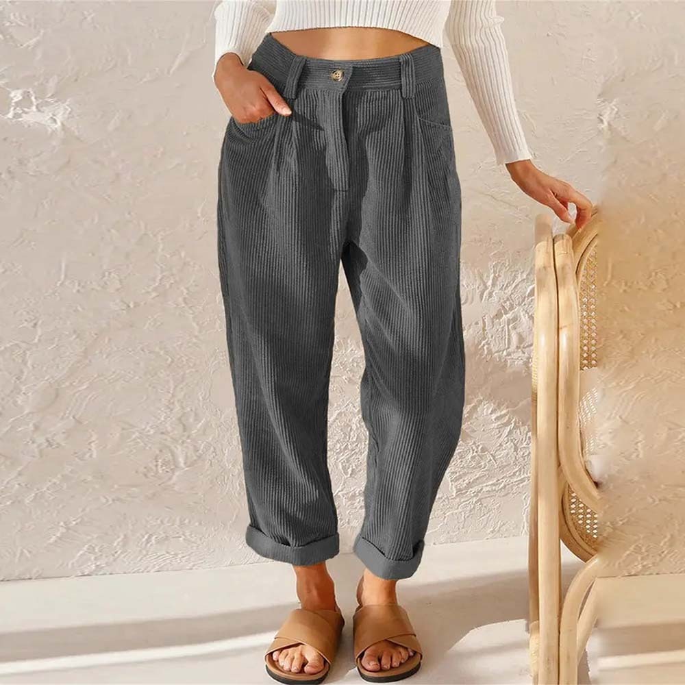 Pantalones rectos de pana de cintura alta para mujer