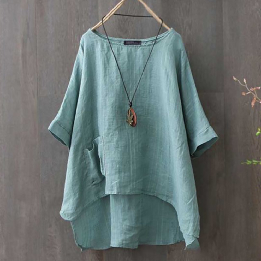 Summer Fashion Round Neck Irregular Pocket T-Shirt for Women