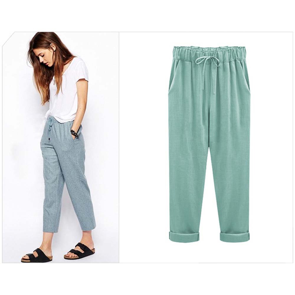 Pantalón de mujer holgado de algodón y lino, ligero y transpirable