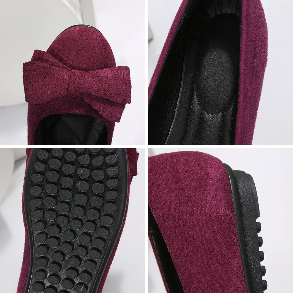 New women's suede bow flat casual shoes