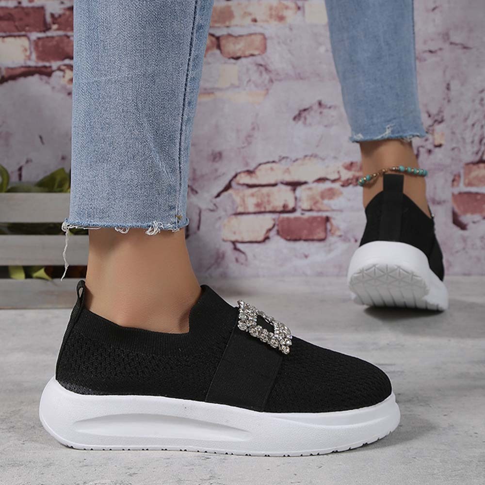 Zapatos de mujer sin cordones con diamantes de imitación y suela gruesa