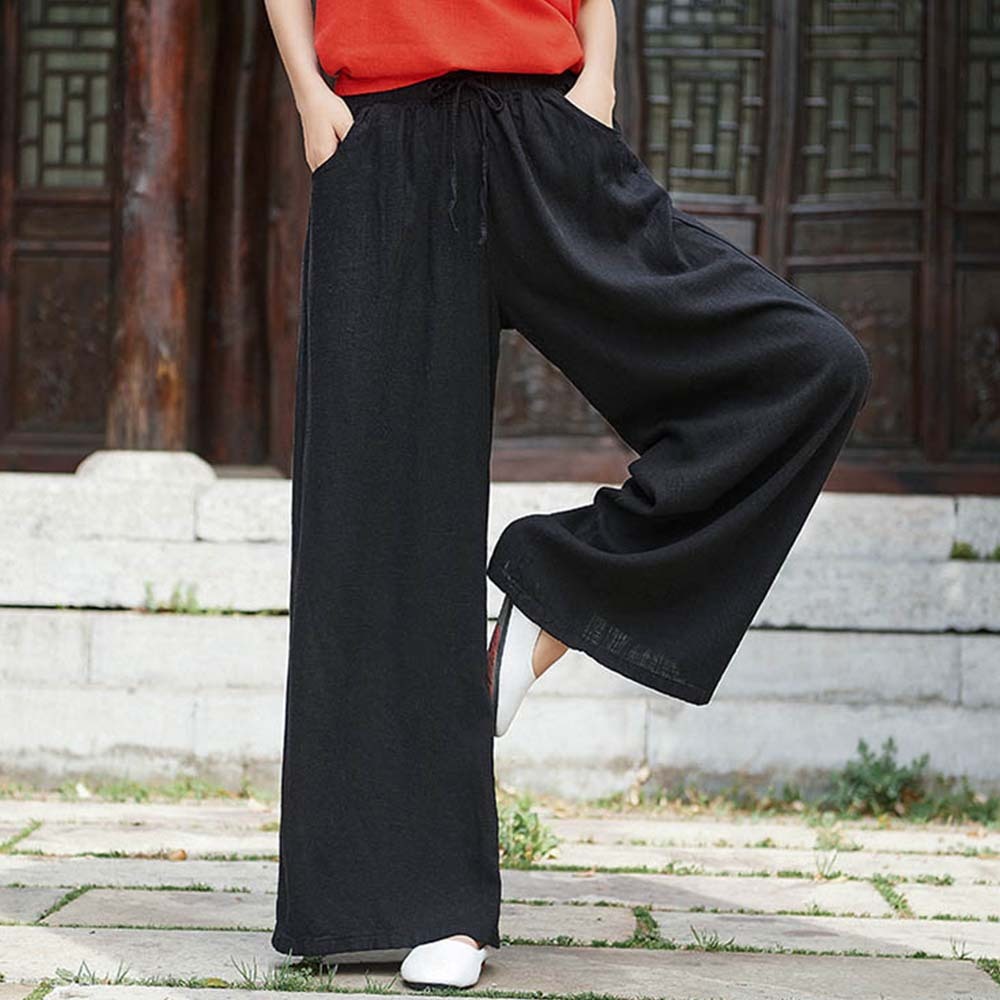 2024 Spring and summer women's retro linen wide-leg pants