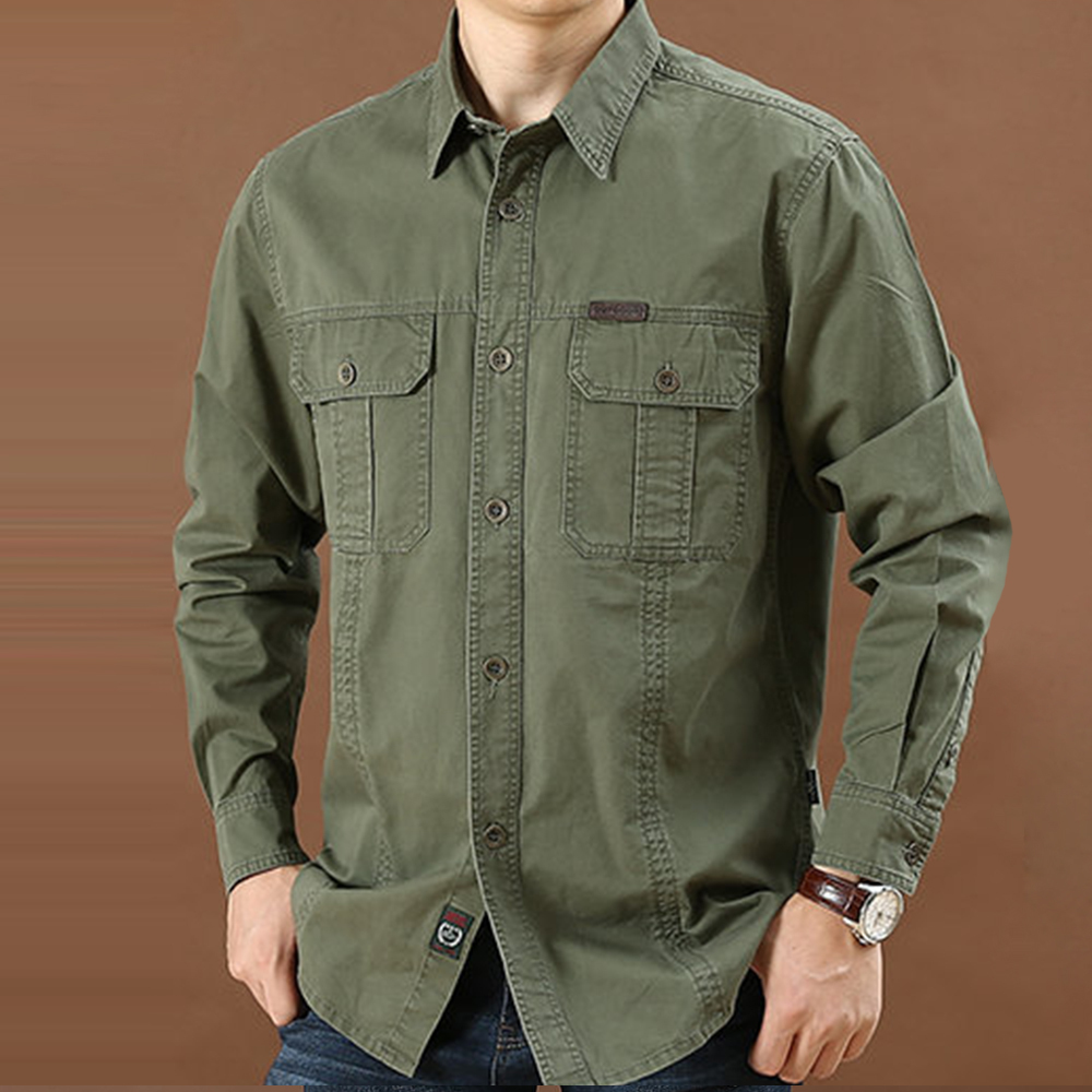 Olivoslindo Nueva camisa casual de manga larga de algodón suelto para hombre