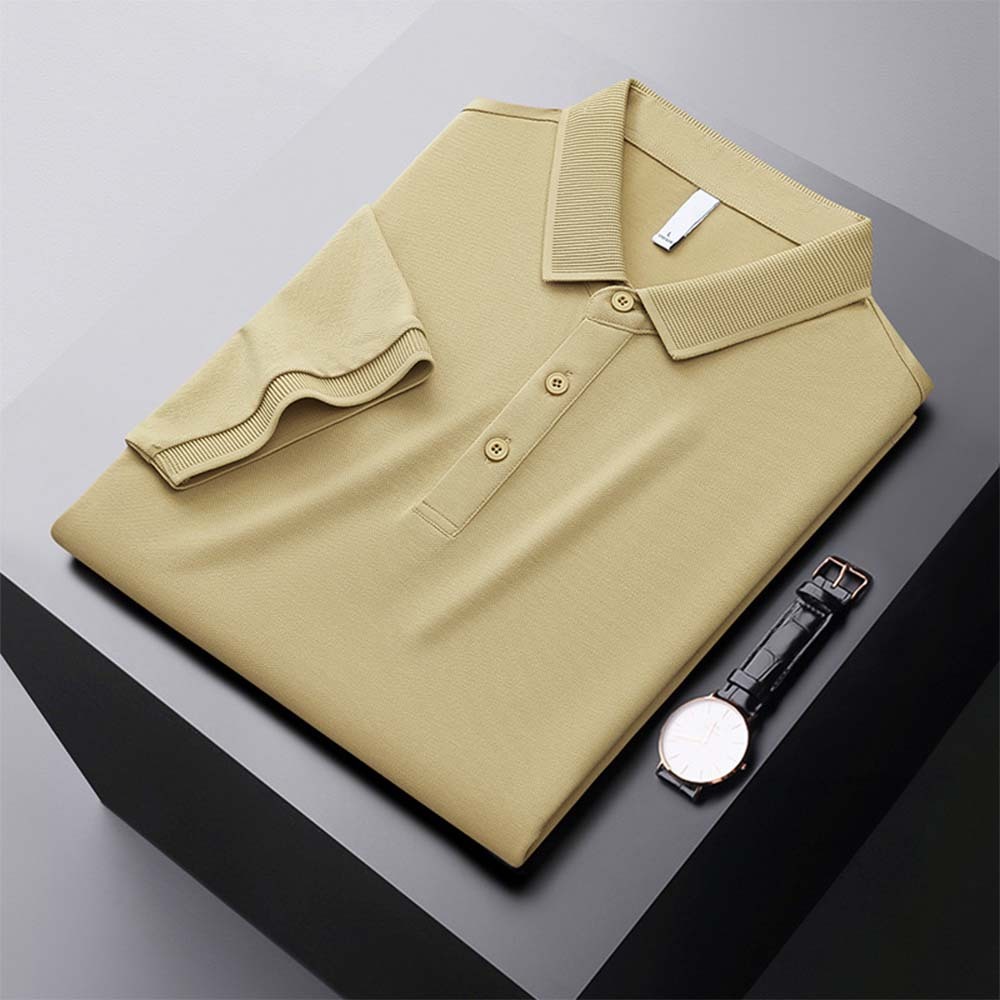 Men's new breathable mulberry silk short-sleeved business polo shirt