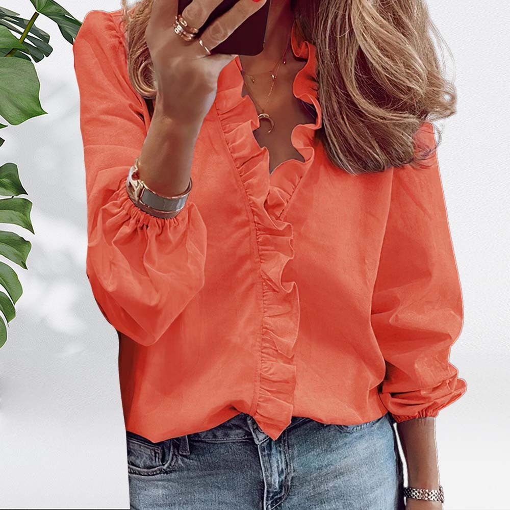 2024 Spring and summer new long-sleeved ruffle blouse