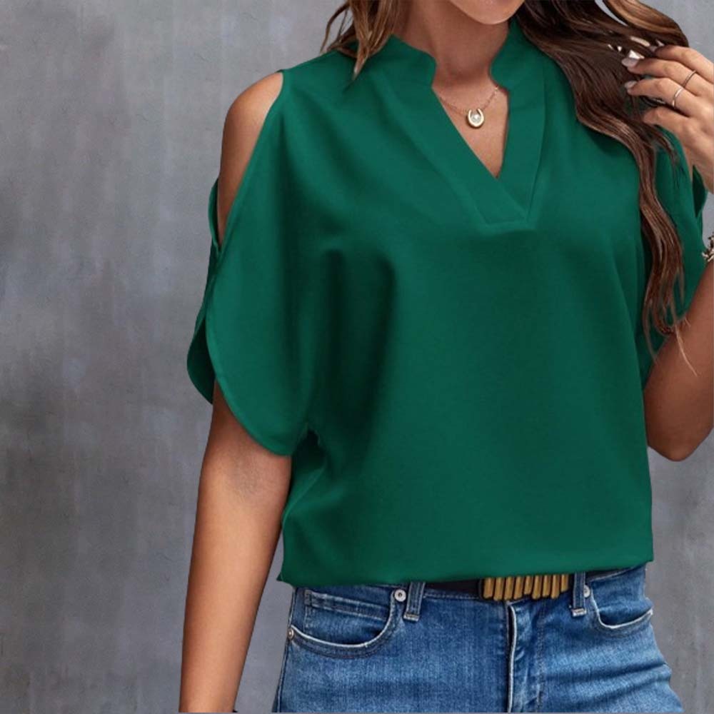Women's sexy V-neck off-shoulder sleeve top T-shirt