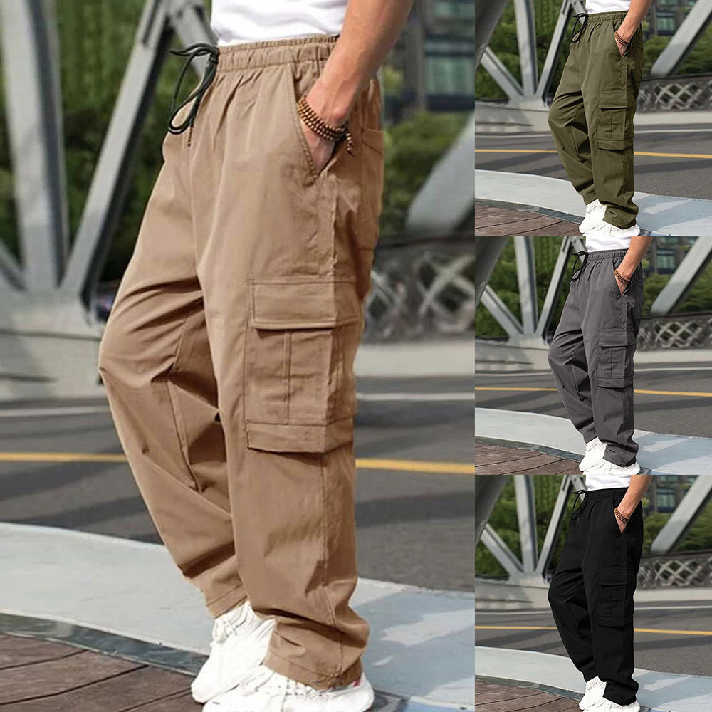 Olivoslindo Pantalones casuales rectos holgados para hombres