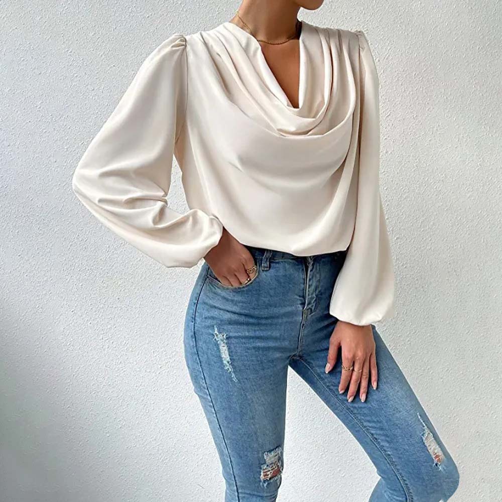 Camisa de gasa cómoda con mangas farol para mujer