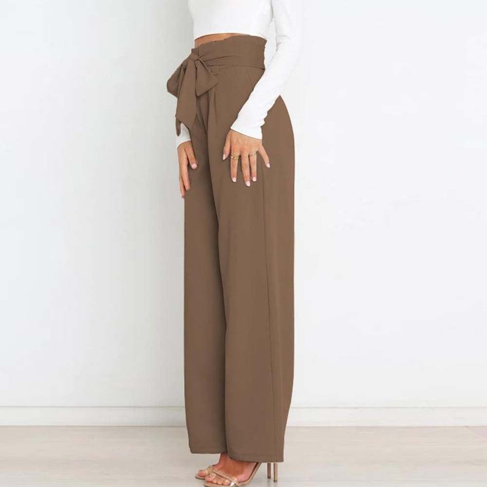 Pantalones anchos de talle alto con lazo a la moda para mujer